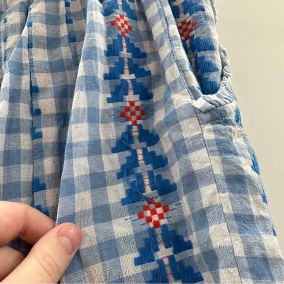 DoDo Bar Or Fernanda Wide Leg Gingham Embroidered Tassel High Rise Pants Sz L - Picture 9 of 13